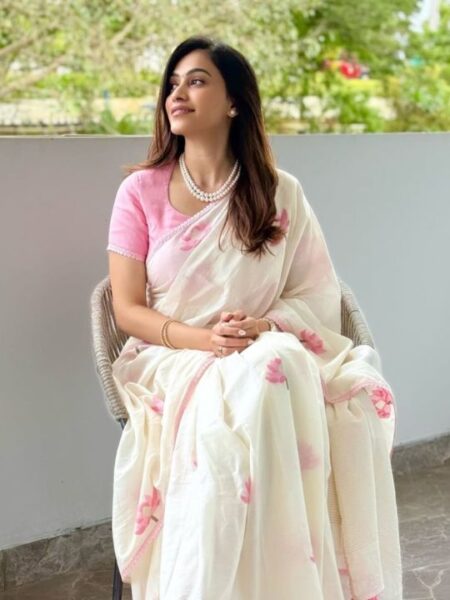 Plain Linen Saree