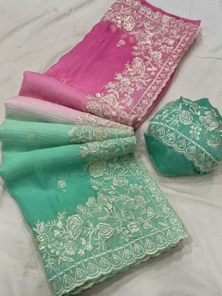 Double Shade Chiffon Crush Saree