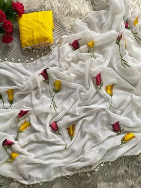 Chiffon Saree with Handbrush Print
