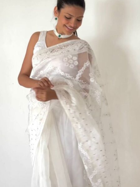 White Organza Silk Saree