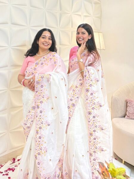 Crush Soft Silk White Saree 